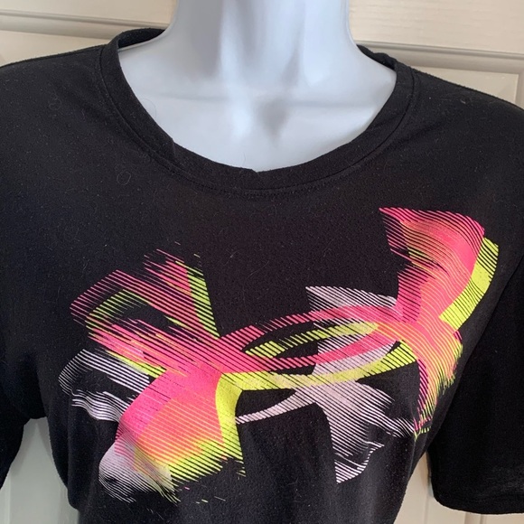 💖 Under Armour Armor t-shirt Shirt Black Neon Pink Yellow Purple Athletic Tee - Picture 2 of 9